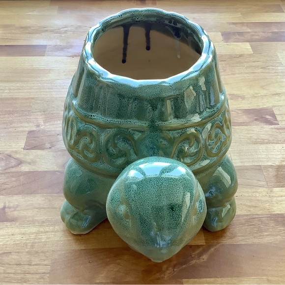 SOLD - Green Glazed Ceramic Turtle Planter - Picture 5 of 8